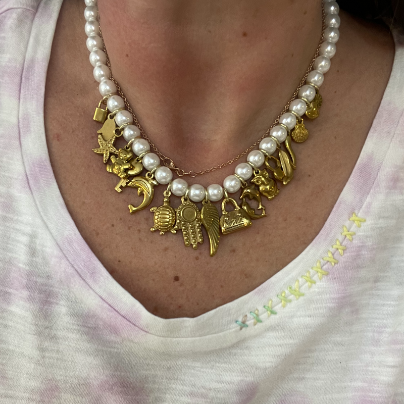 Pearl & Vintage Charm Necklace