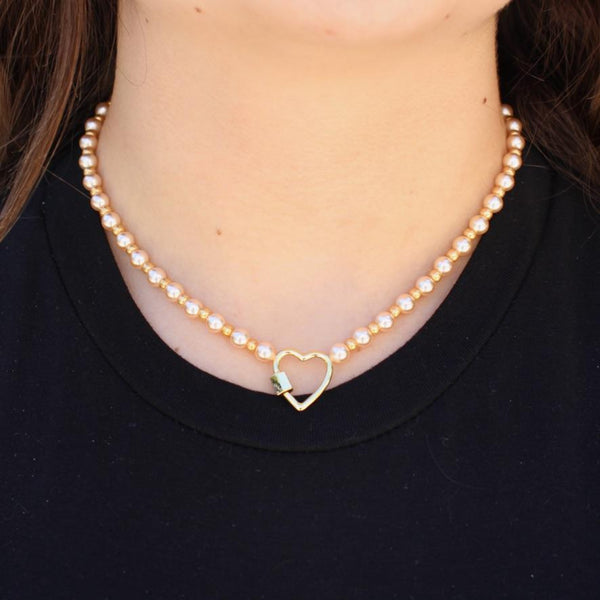 Gold & Pink Pearl Charm Necklace