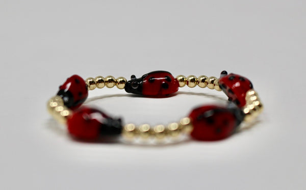 Gold Beaded Ladybug Bracelet