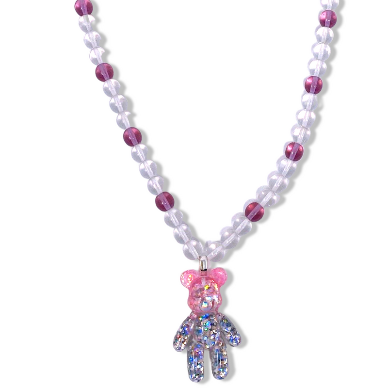 Clear & Pink Bear Necklace