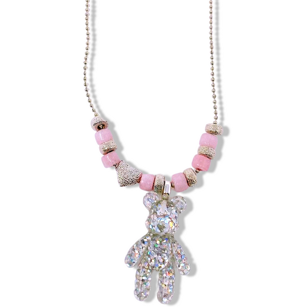 Silver & Pink Bear Necklace