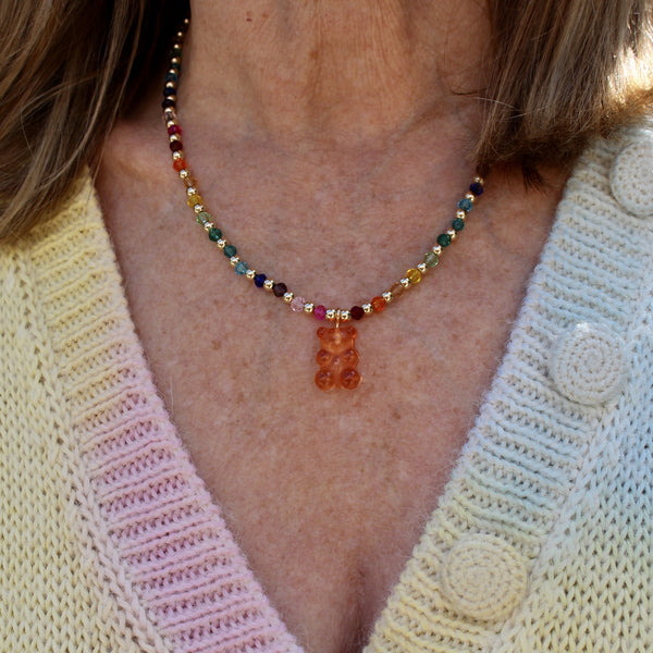 Rainbow Crystal Gummy Bear Necklace
