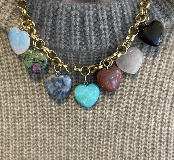 Gemstone Heart Charm Necklace