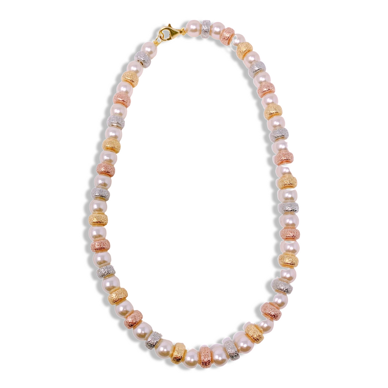Tri Color Spacers & Pearls Necklace