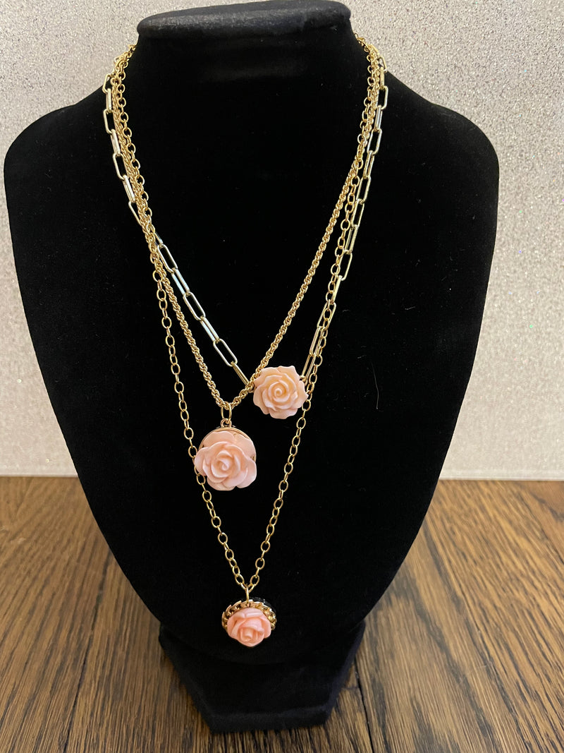 Vintage Coral Rose Necklace