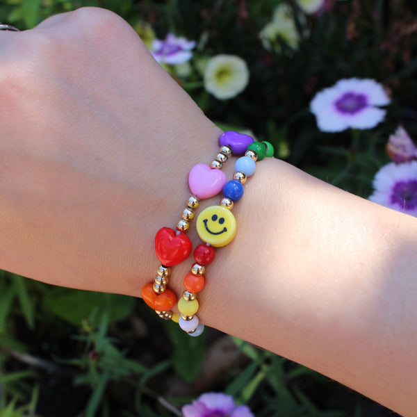 Rainbow Hearts & Smiley Bracelet Set