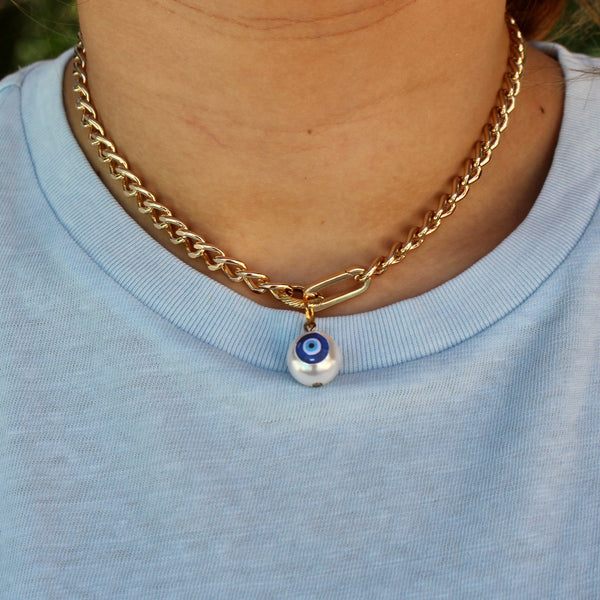 Pearly Eye Chain Necklace